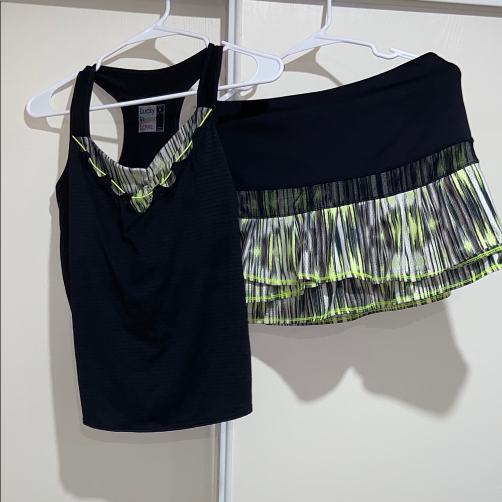 Lucky in Love Black and Lime Tank Top and Skirt